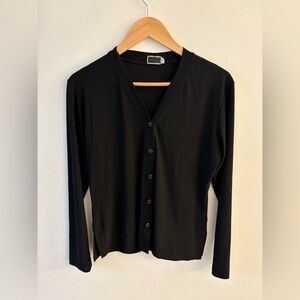 Sympli - Classic Black Button Up Cardigan Top, Size 10, Made in Canada, Comfy